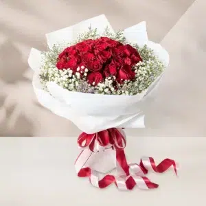 ช่อดอกกุหลาบวาเลนไทน์ รักนิรันดร์ กุหลาบแดง ช่อขาว